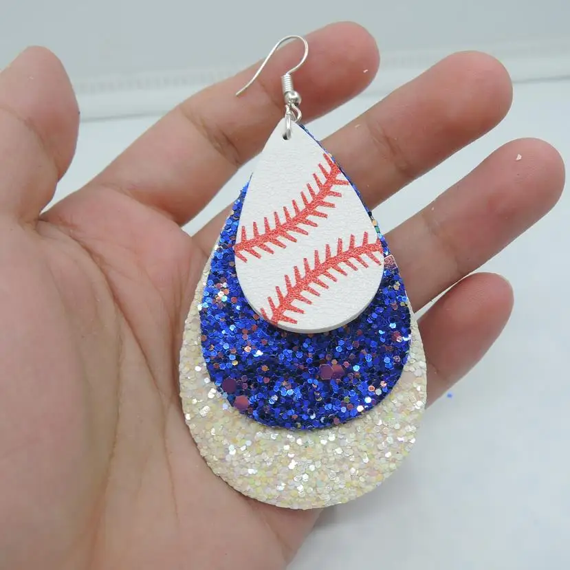 

Bohemia 3D Football 3 Layers Leather Earrings for Women Teardrop Leaf Glitter Earrings Fashion Sport Jewelry Earrings wholesale
