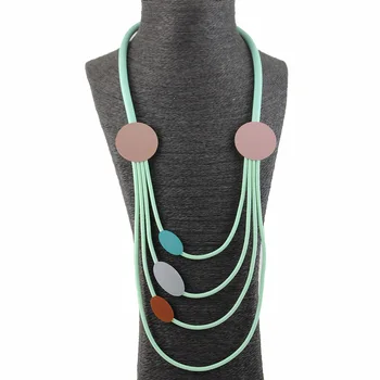 

Light Aqua rubber Long Statement Necklace Women Rubber Rope Chain Chunky Necklaces office lady Jewelry