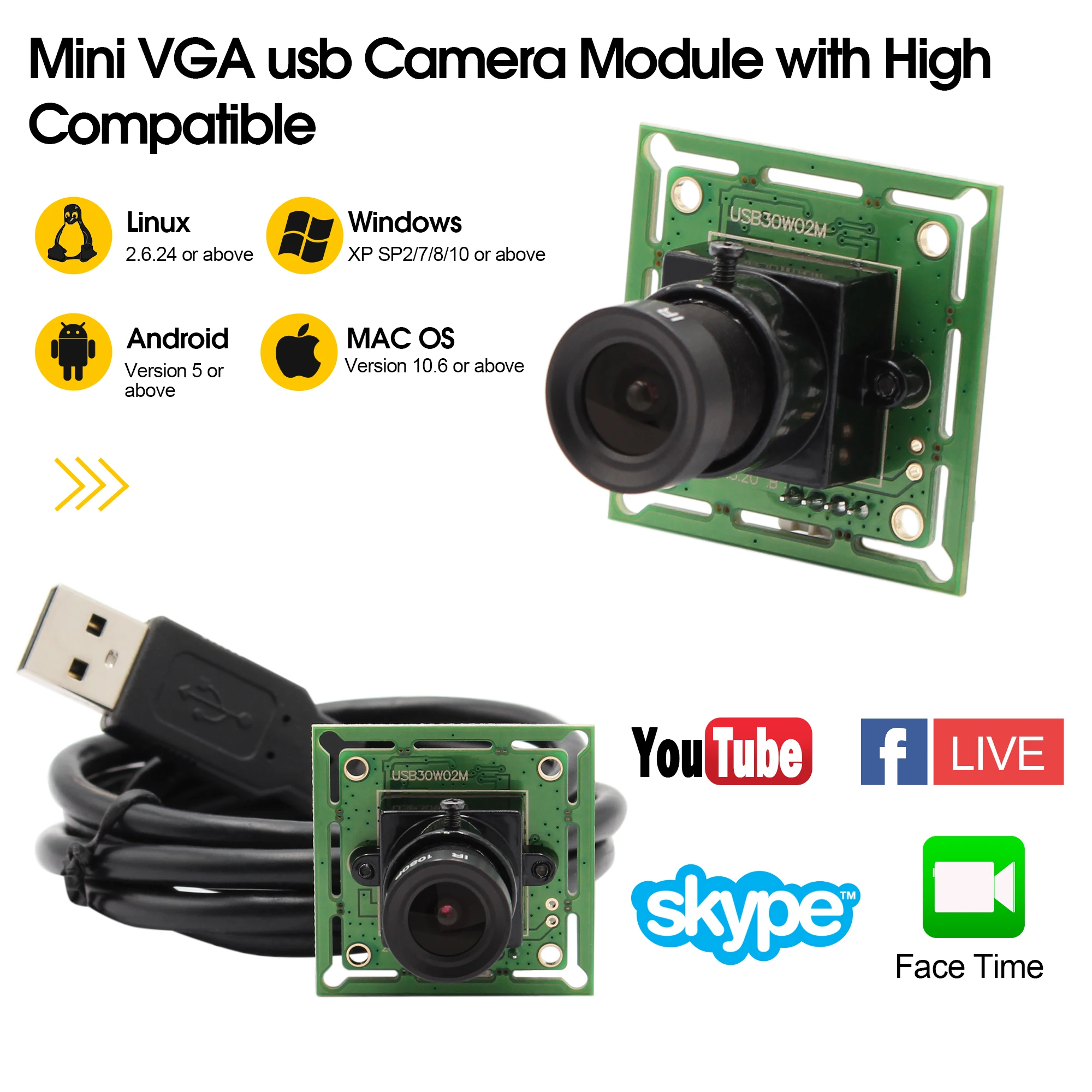 32x32 мм Модуль камеры Omnivision OV7725 cmos сенсор VGA Бесплатный драйвер микро usb плата