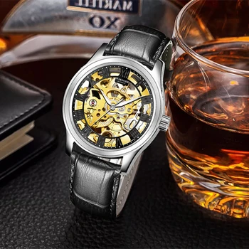 

WAKNOER Automatic Watch Men Luxury Skeleton Mechanical Wristwatch Fashion Golden Business Men's Watch relogio masculino reloj