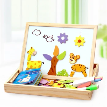

100Pcs Magnetic Puzzle Mermaid /Vehicle /Animals/ Circus Troupe Painting Board Puzzle Box Wood Toy Baby Gift Sticker 5 Styles
