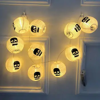 

10 LEDs Halloween Paper Lantern Glowing Flexible Handheld Skull Lantern Ghost Festival Scene Arrangement Decorative Light String