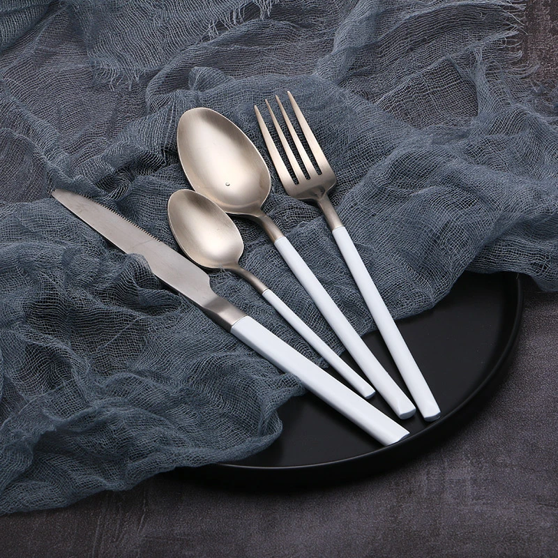 White silver set 304 горячая Распродажа столовых приборов из нержавеющей стали, столовые ножи, вилки, золотые ложки, посуда для кухни, вечерние столовые приборы - Цвет: White silver set