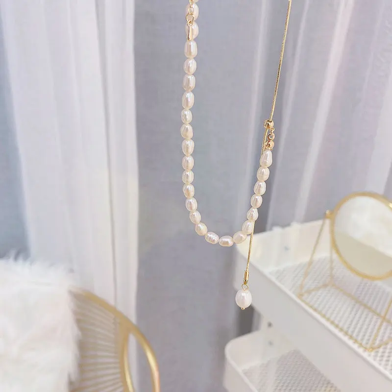 Freshwater Pearl Necklace Adjustable Necklace Elegant For Women Summer Chain With Pendant Temperament Y Chain Shine Jewelry - Image 2