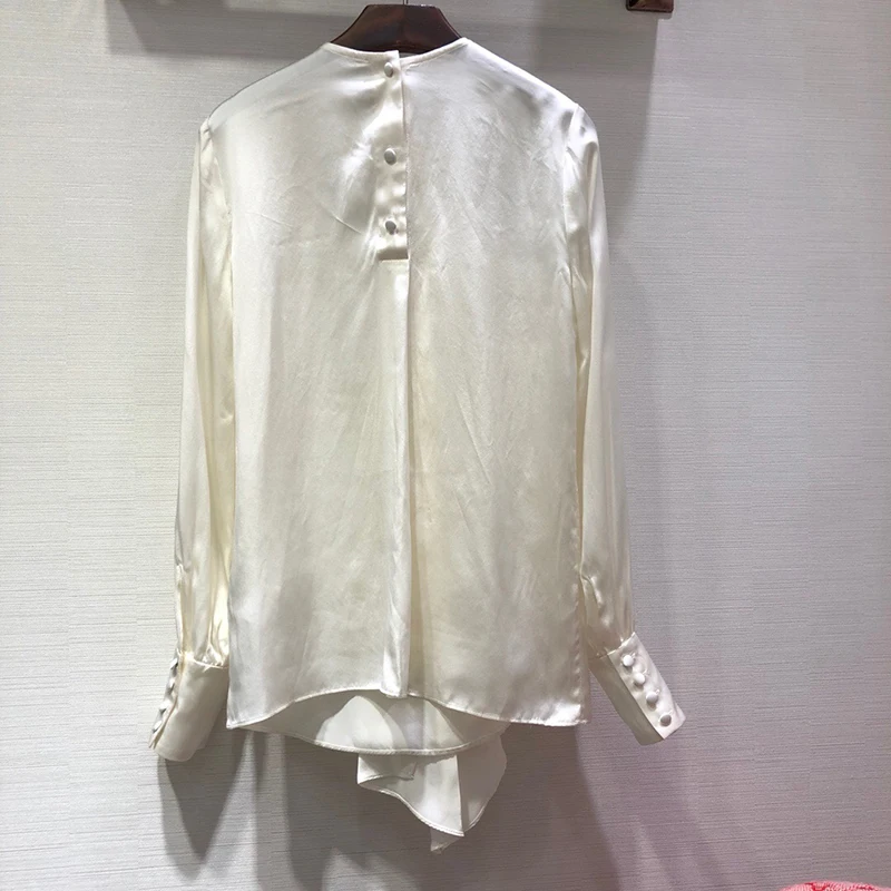 Блузка с бантом и оборками Женская белая рубашка с длинным рукавом женские топы на каждый день