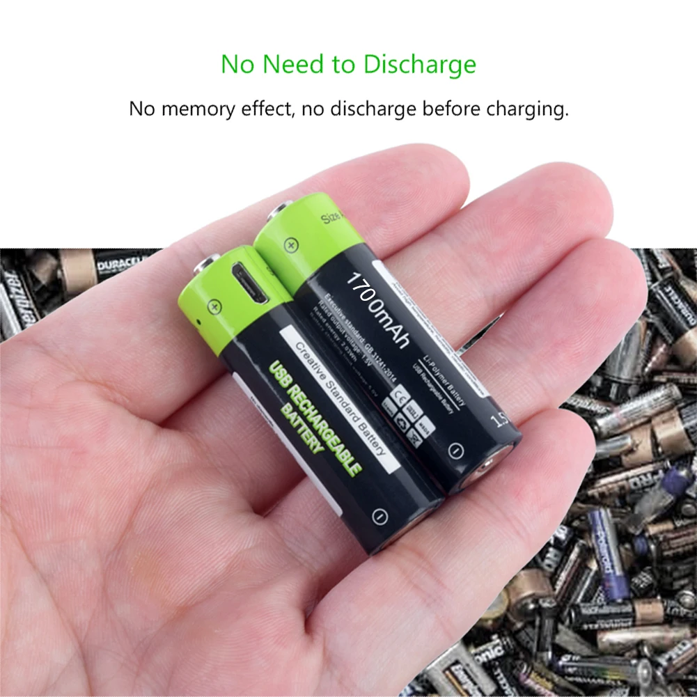 AA USB перезаряжаемая литиевая батарея Lipo 1700mAh зарядный кабель для игрушек с