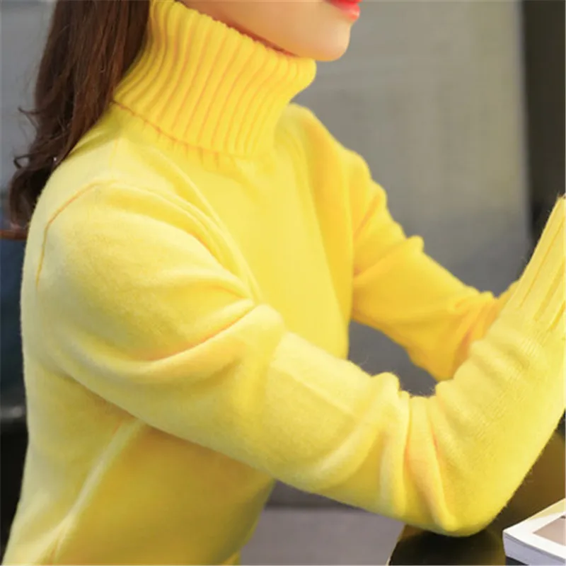 

High Quality 2019 Autumn Winter Women Knitted Sweaters Pullovers Turtleneck Thick Warm Wool Solid Slim Sweater Women LM079