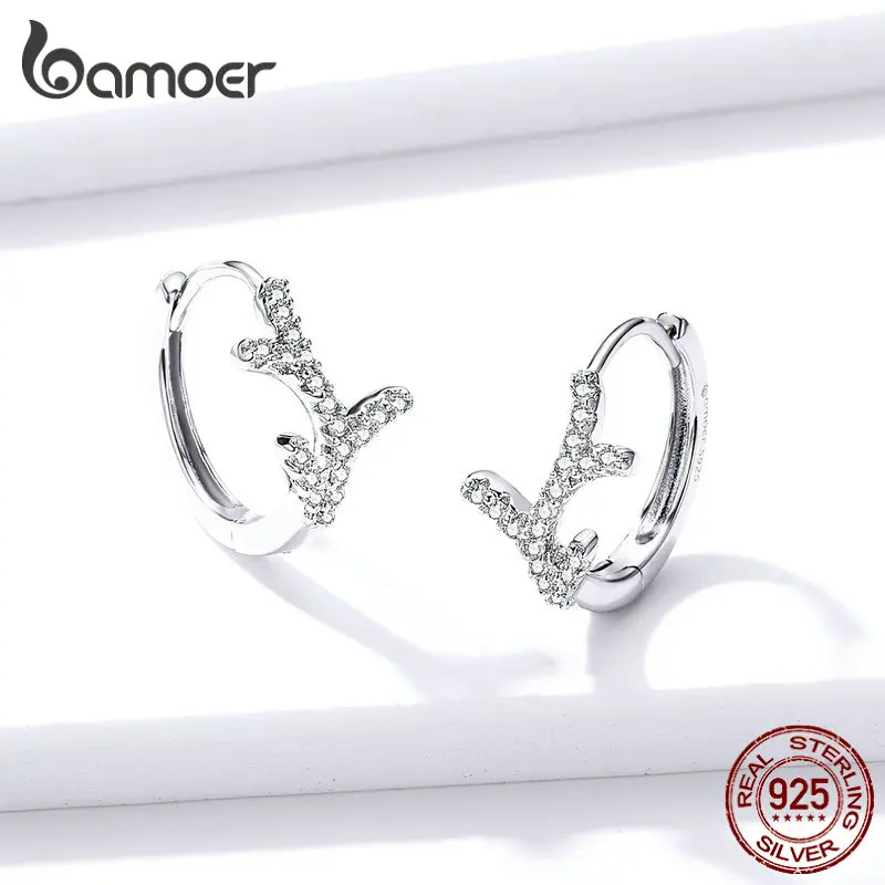 Bamoer, Стерлинговое Серебро, 925, серьги-кольца для женщин, свадебные, массивные, прозрачные, CZ филиал, Bijoux, модные ювелирные изделия, Brincos BSE311