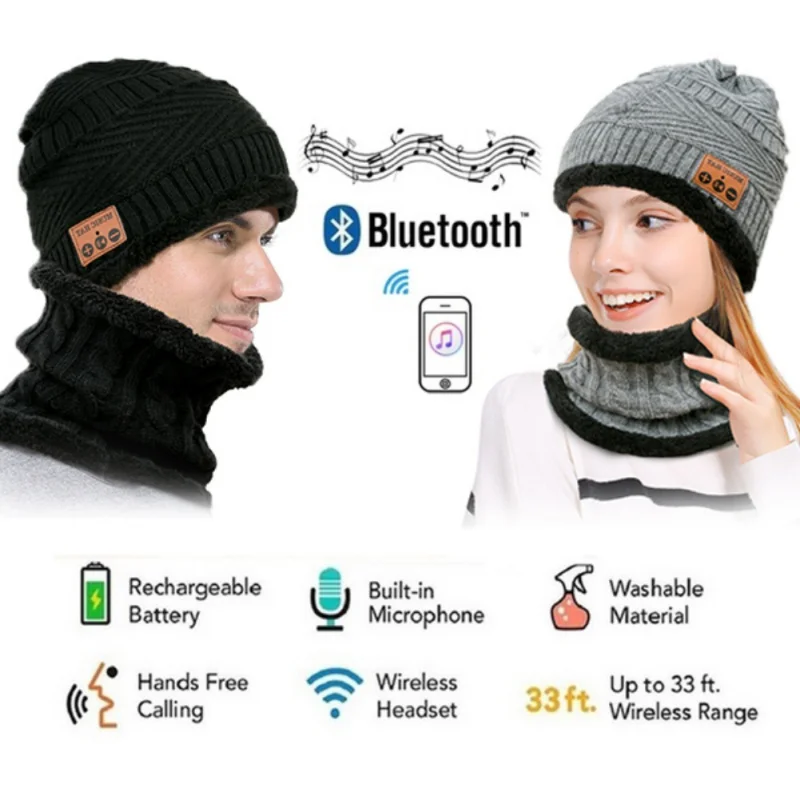 Беспроводная Bluetooth шапка, музыкальная шапка, вязаная шапка с громкой связью, стерео наушники для спорта на открытом воздухе, зимняя теплая шапка для мужчин и женщин