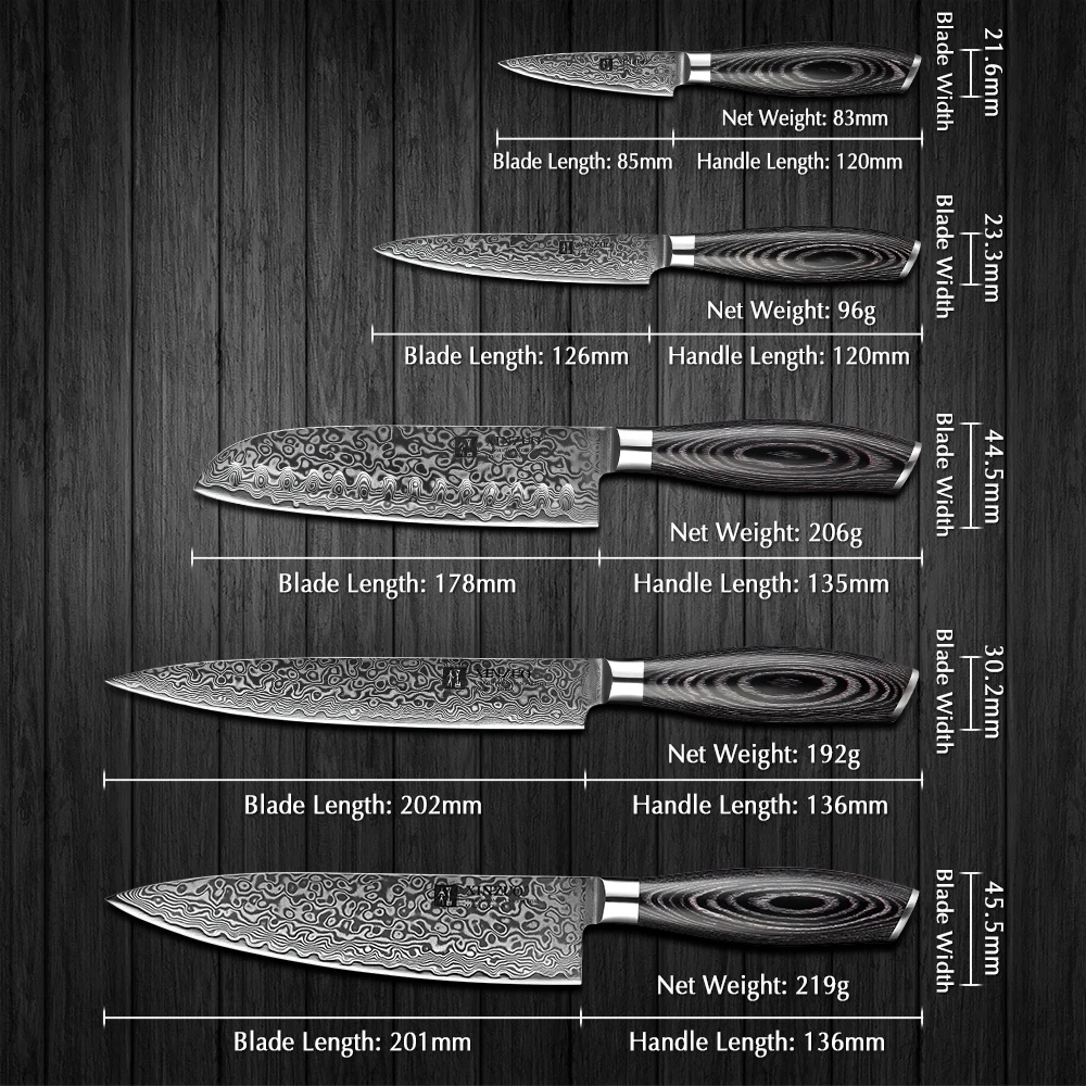 XINZUO 1pcs/5pcs Kitchen Knives Set 67Layer VG10 Japan Damascus Steel Chef Cleaver Santoku Utility Paring Knife Pakkawood Handle