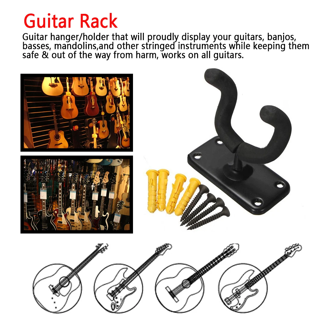 

Musical instrument accessories Guitar Hanger Hook Holder Wall Mount Stand Rack Bracket Display