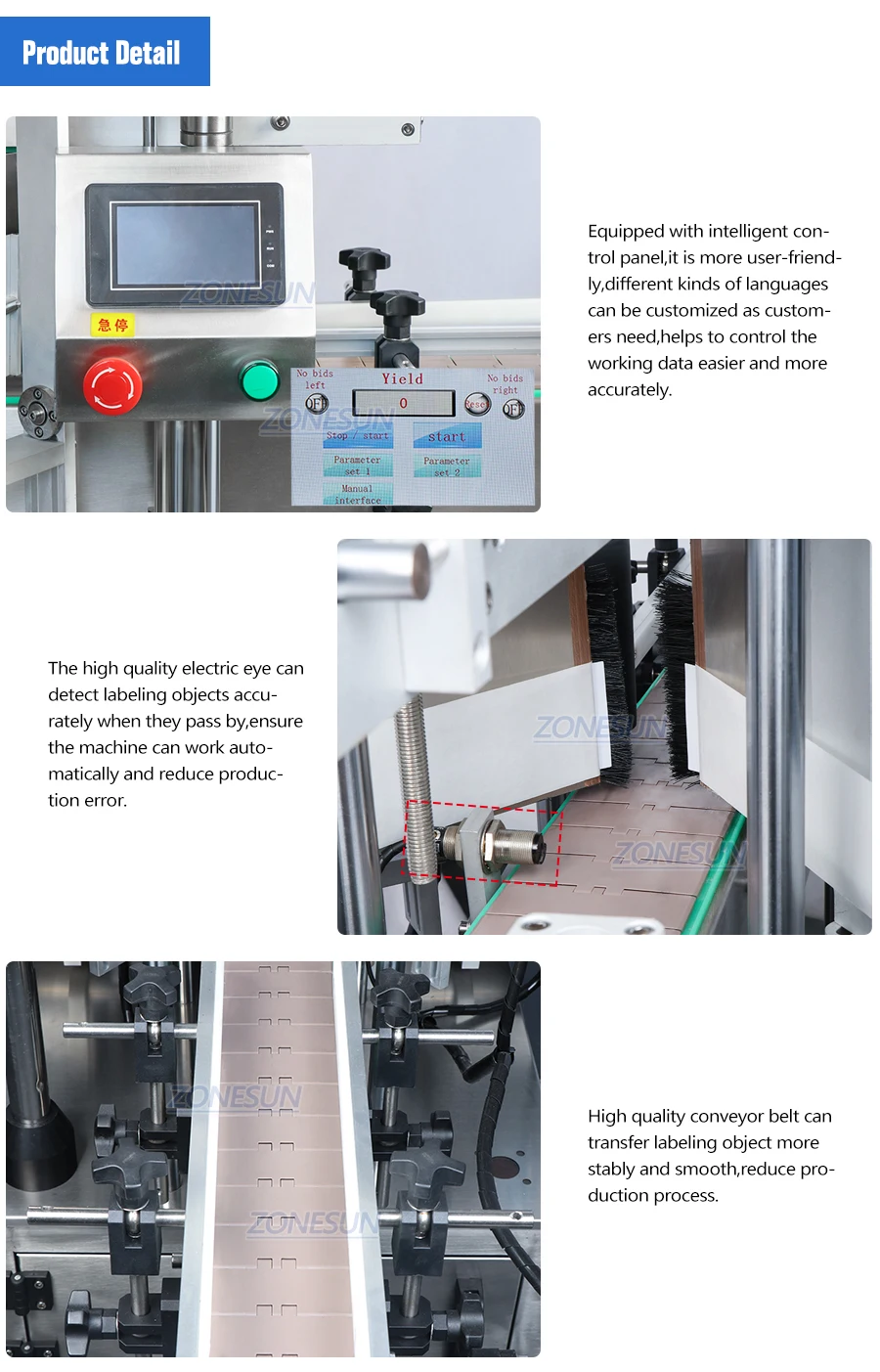 ZONEPACK ZS-TB300M Automatic Labeling Machine Double Sides Flat Surface Box Square Bottle Label Sticker Applicator