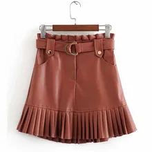 Уличная Женская шикарная юбка из искусственной кожи с оборками, галстуком-бабочкой и карманами, на молнии, плиссированная Женская Базовая модная мини-юбка Mujer