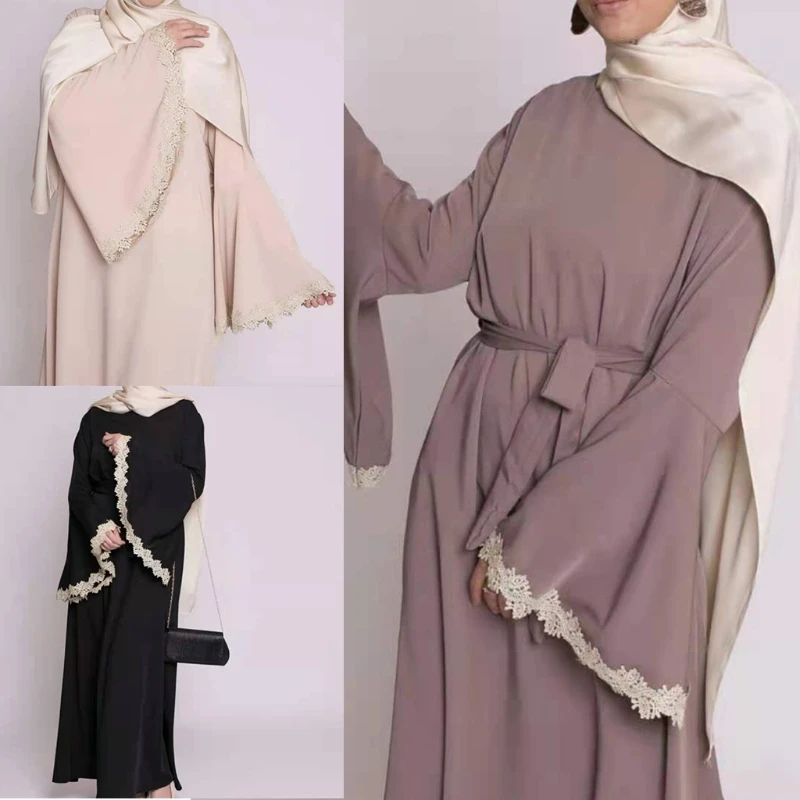 Мусульманское Золотое кружевное лоскутное платье Рамадан Abayas Дубай