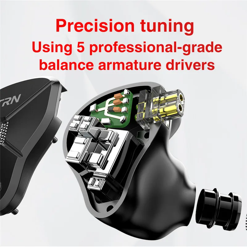 

TRN BA5 5BA Driver Untis In Ear Earphone IEM HIFI Monitor Metal Earpiece Headset Earbuds Fone De Ouvido With Mic 2Pin