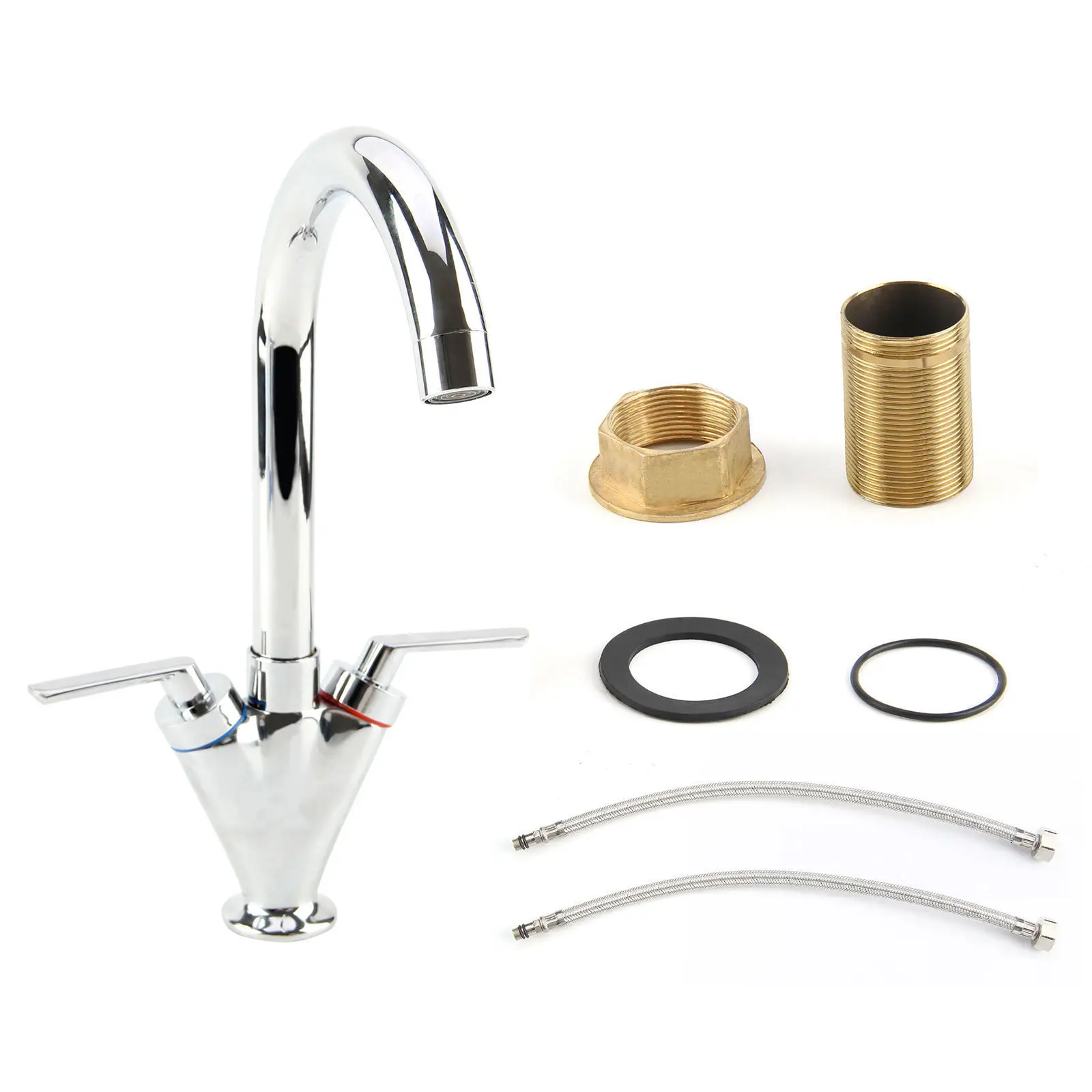 Double Handle Kitchen Faucets Sink Tap Kitchen Crane Mixer 360 Swivel Brass Brushed Nickel Home Improvement for Kitchen Faucets