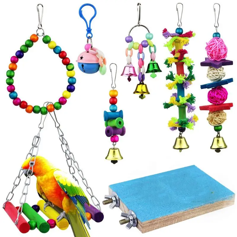 

8 Pack Colorful Bird Parrot Toys Swing Chewing Bite Frosted Stand Board Hanging