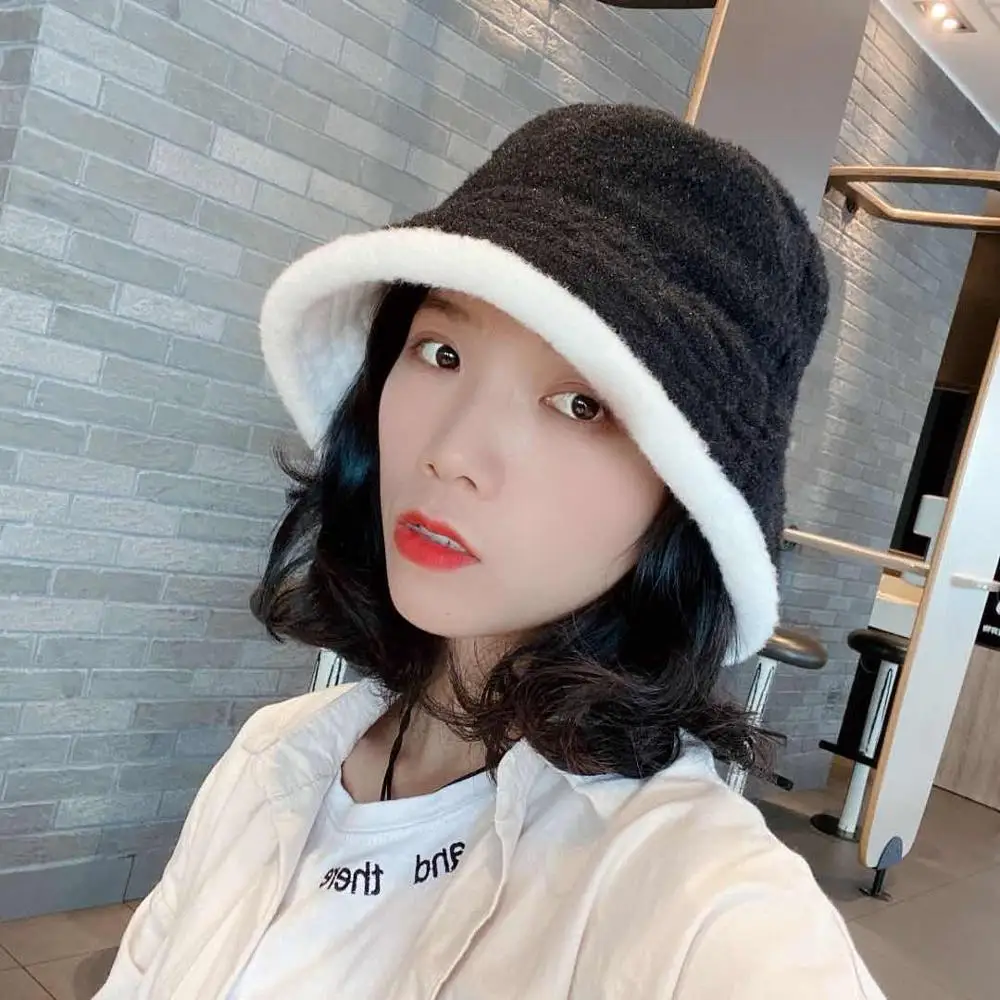 

Plush Warm Hat Children Autumn Winter Korean Version Of Versatile Fisherman's hat Looks Small Sweet Lovely Soft RetroBasin hat