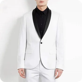 

White Groom Tuxedo Wedding Suits for Man Outfits Black satin Shawl Costume Homme 2Piece(Coat+Pants)Man Blazers Terno Masculino
