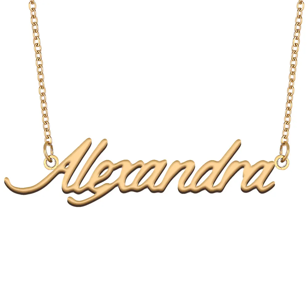 

Alexandra Nameplate Necklace Personalized Women Stainless Steel Jewelry Gold Plated Name Pendant Femme Mothers Girlfriend Gift