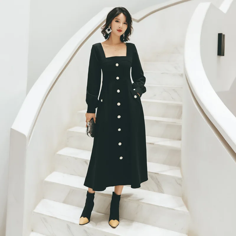 

Increase Fertilizer Enlarge Code Suit-dress Fat Mm200 Jin Lantern Sleeve Single Row Buckle Dress 860