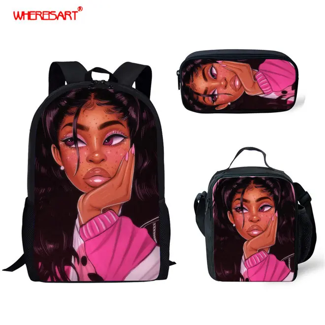 WHEREISART африканская Черная Королева девочка рюкзак детские школьные сумки для девочек холст школьный рюкзак модные детские рюкзаки милые Mochila - Цвет: YQ3727CGK