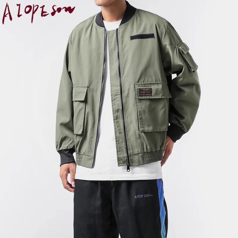 

AIOPESON 2020 New High Quality Men's Jacket Casual Loose Solid Color Zipper Jackets for Men Autumn Large Size Jacket Men