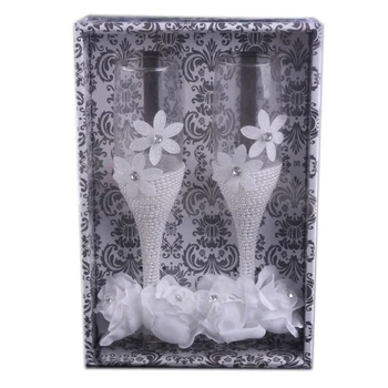

2Pcs/Set Wedding Glasses Imitation Pearl Rose Champagne Wine High Glass Cup Wedding Anniversary Gift Drinking Glasses