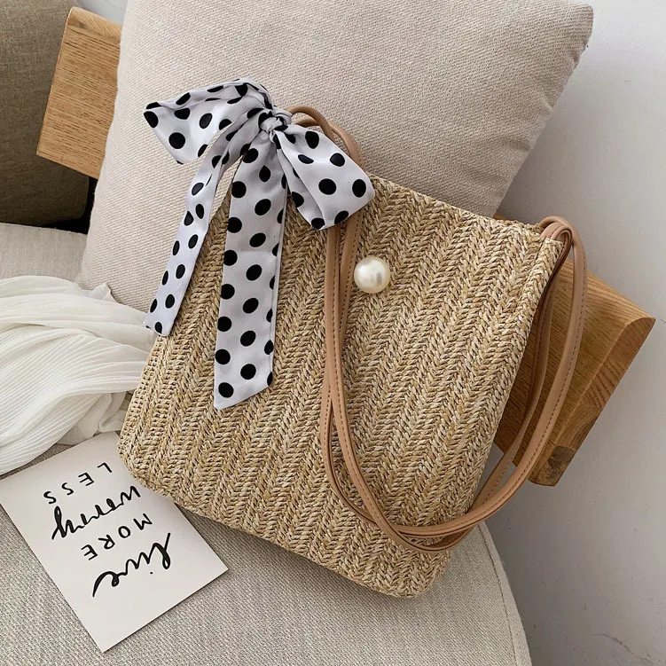 

Bag Women's 2019 New Style One-Shoulder Straw Beach Bag Large Capacity INS Super Fire Simple Weaving Hand Bucket Bag
