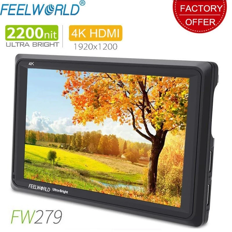 

Feelworld FW279 7 Inch IPS 2200nits Camera Field Monitor 4K HDMI Input Output 1920X1200 LCD Monitor for DSLR Stablizer