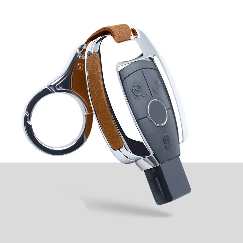 B-brown keychain 1 Замша кожа цинковый брелок для автомобильных ключей, чехол для Mercedes Benz W203 W210 W211 W124 W202 W204 W212 W176 AMG EClass W213 Sclass - Название цвета: B-brown keychain 1