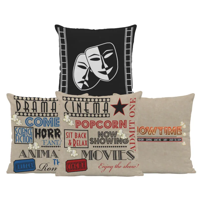 

Fashion Clown Mask Pillow Coke Popcorn Cinema Digital Text Pattern Geometry Clapboard Cushion 40X40 Black Brown Sofa Pillow Case