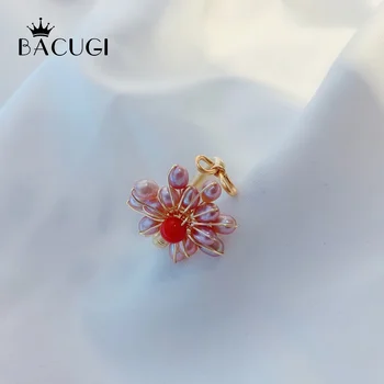 

Natural Fresh Water Baroque Pink Pearl Rings For Women Handmade Engagement Ring Luxury Fine Jewelry Bague Female