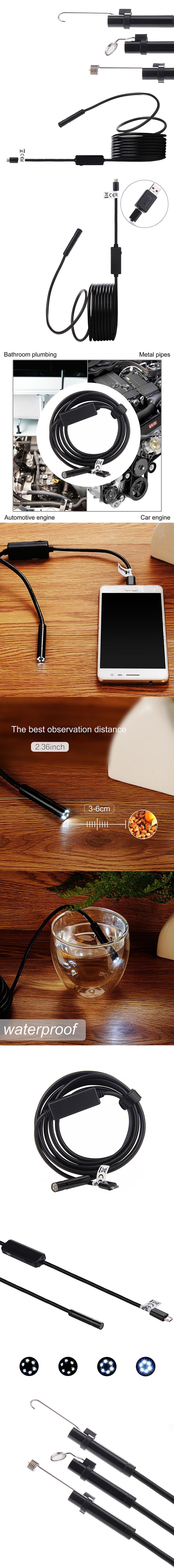 2M 6LED 8,5 мм USB эндоскоп для Android Водонепроницаемая камера для осмотра змеи HD B5E9