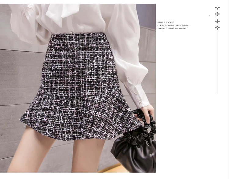 Faldas mujer moda однотонная трапециевидная Офисная Женская юбка выше колена, мини твидовая юбка, Женская юбка с высокой талией harajuku 7406 50