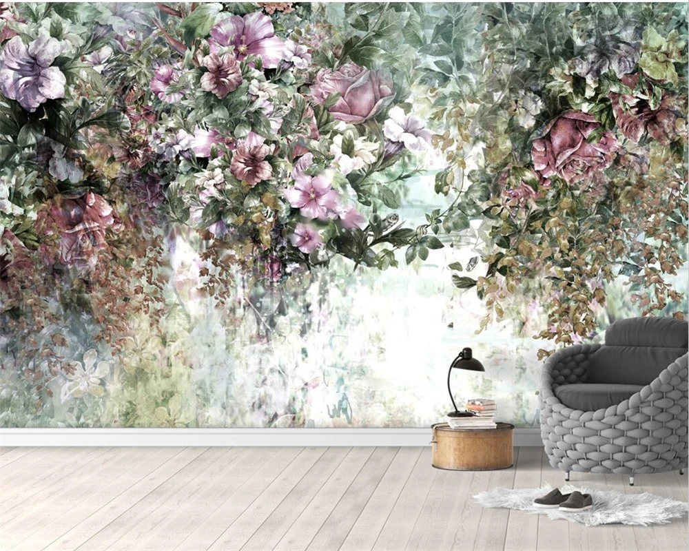 

Beibehang Customized modern new indoor Nordic retro hand-painted floral background wallpaper wall papers home decor