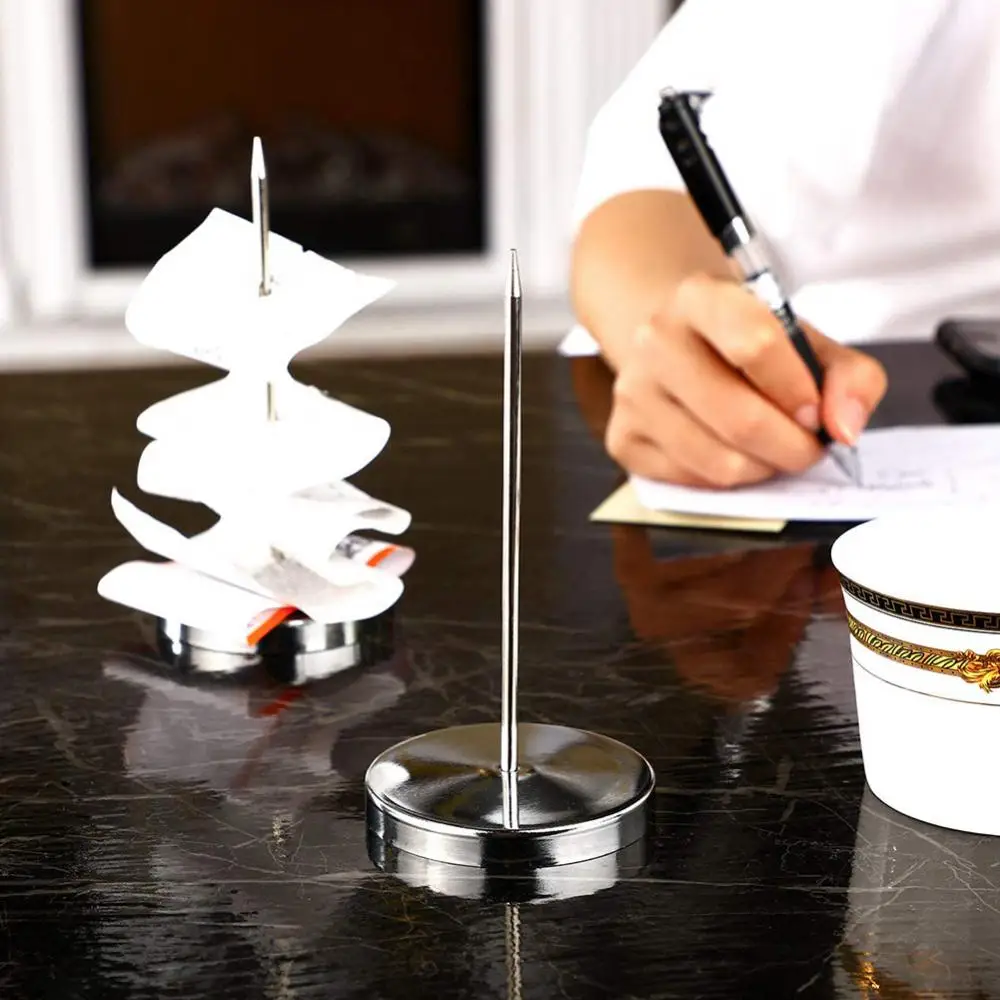 Safe Memo Holder Spike Stick Straight Rod Metal Receipt Bill Paper Note Holder Spike with Stand 2Pcs