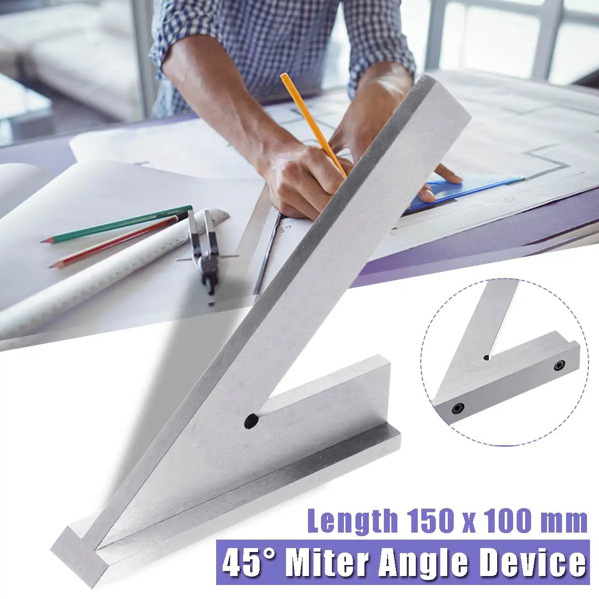 150x100mm Stainless Steel 45 Degree Miter Angle Corner Ruler Wide Base