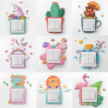 

Luminous Switch Outlet Wall Sticker 3D Silicone on-off Switch Sticker Cartoon Animal Unicorn Flamingo Switch Cover Room Decor