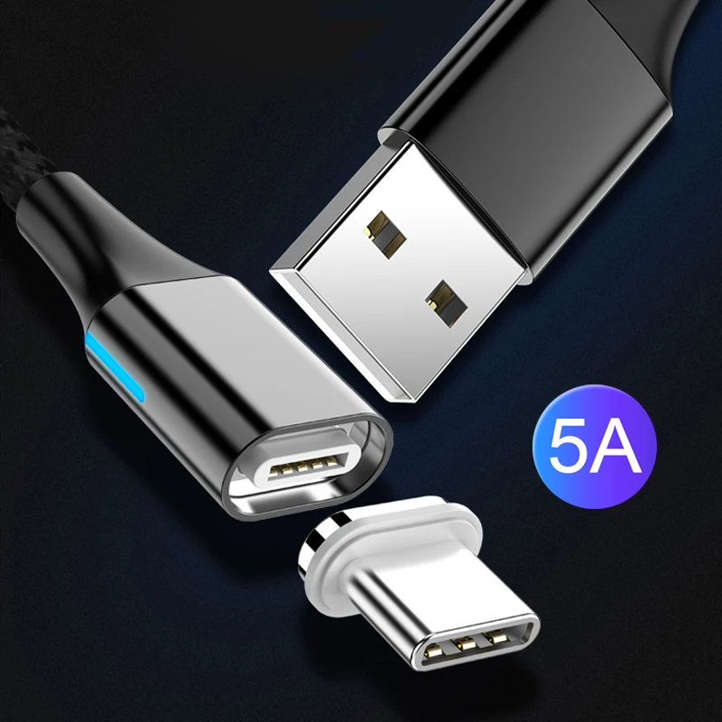 Jetjoy 5A Магнитный кабель для быстрой зарядки type C для huawei P30 samsung Xiaomi type-C кабели быстрой зарядки 1 м зарядное устройство провода