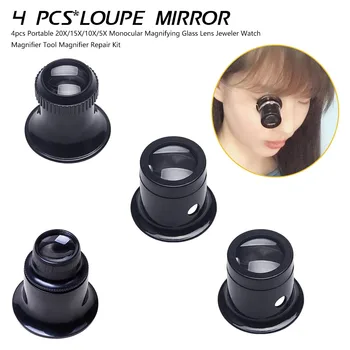

4pcs Portable 20X/15X/10X/5X Monocular Magnifying Glass Lens Jeweler Watch Magnifier Tool Magnifier Repair Kit