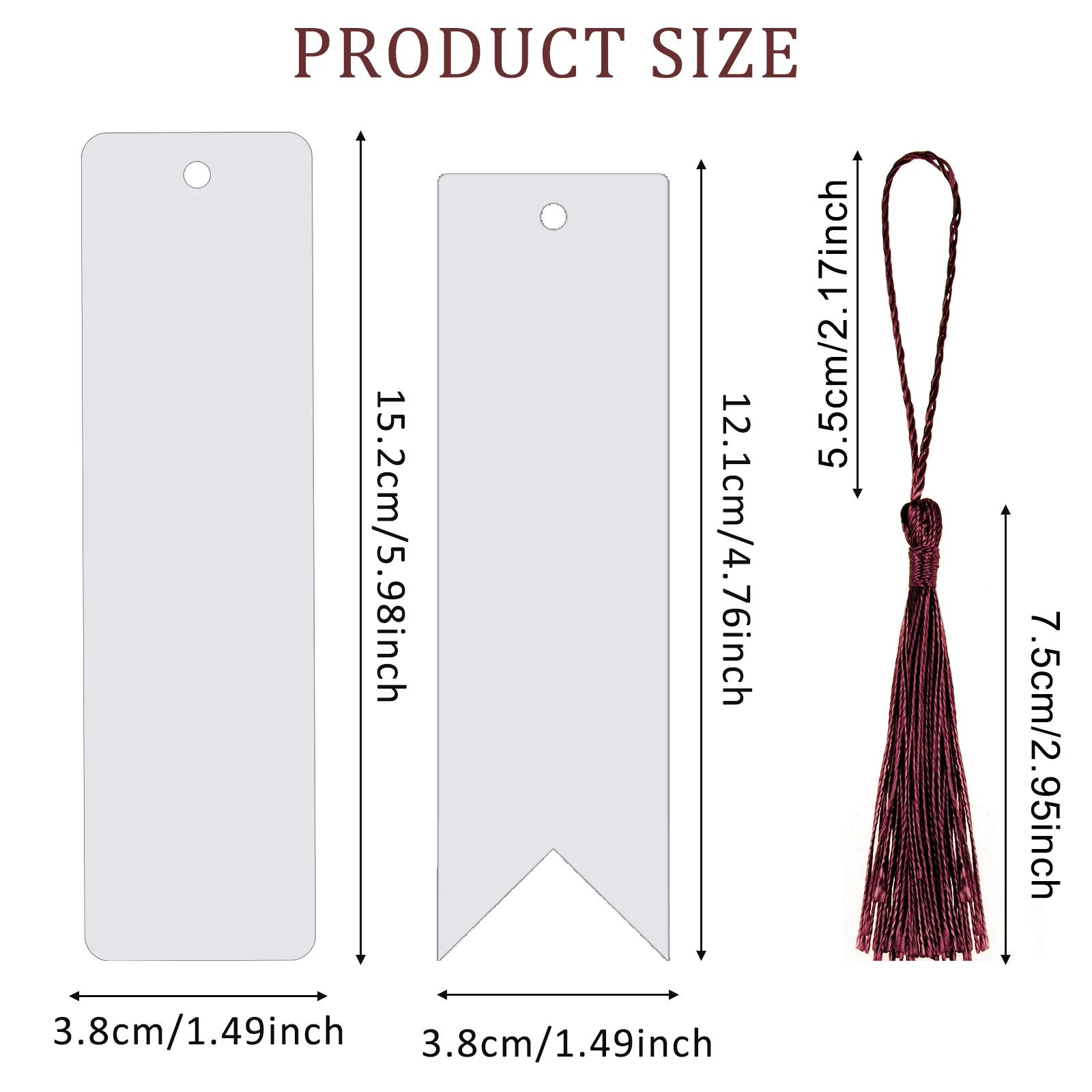 20pcs Sublimation Blank Bookmark Metal Blank Bookmarks with Hole and  Tassels heat transfer diy