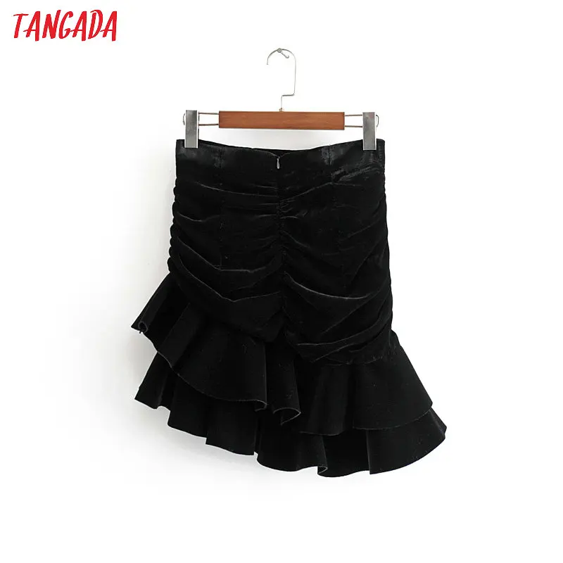 Tangada women sexy velvet pleated skirts faldas mujer autumn winter female ruffles mini skirt 3H219