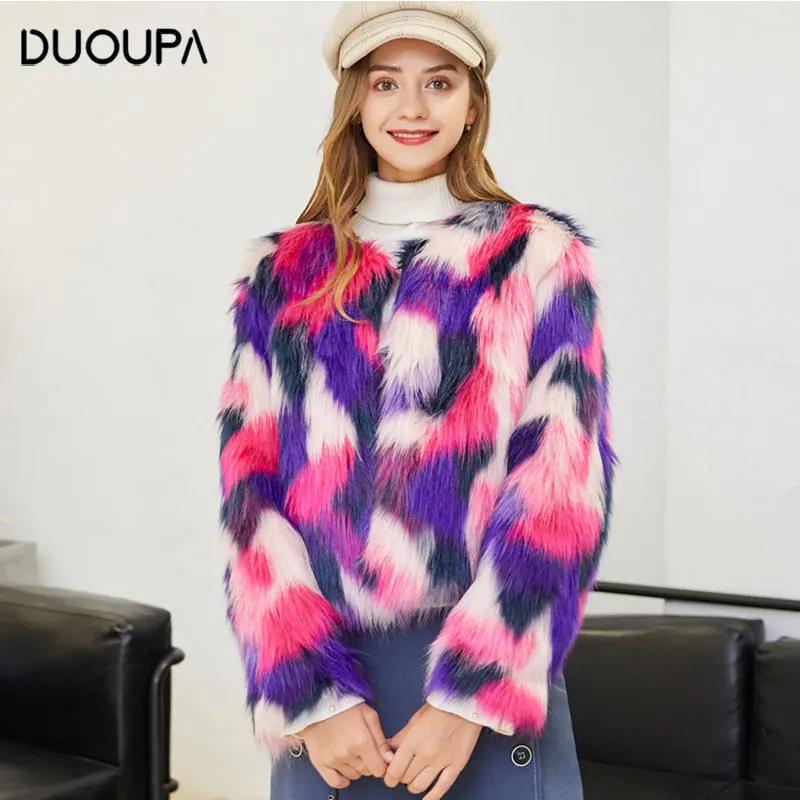 

2019 Autumn and Winter New INS Imitation Fur Coat Women's Short Camouflage Fox Fur Plush Cardigan Jacket Net Red Trend Coat