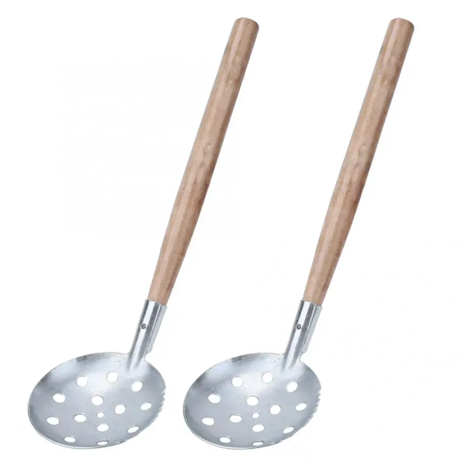 

2PCS Silver Ice Fishing Scoop Winter Fishing Skimmer Scoop Wooden Handle Iron Ice Fishing Scoop Angler Tackle Accessory