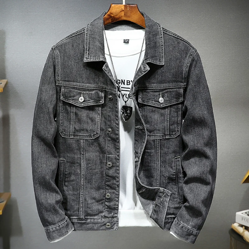 

Spring denim jacket plus size jacket denim with grey lapel