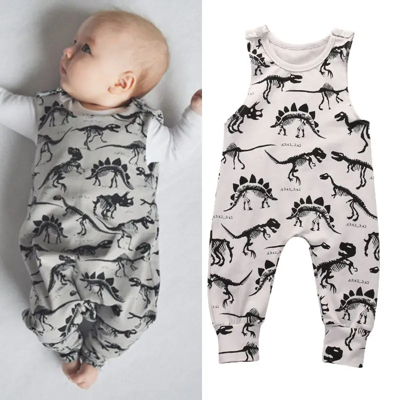 Barboteuse Bébé Garçon Imprimé Dinosaure - Manches Longues, Sans Pieds, Fermeture éclair - 95% Coton - Tailles 0-18 Mois