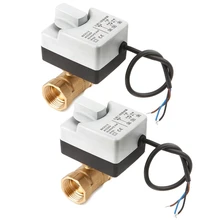 2 Pcs Ac220V 2 Way 3 Wires Motorized Ball Valve Electric Actuator with Manual Switch, Dn15& Dn20