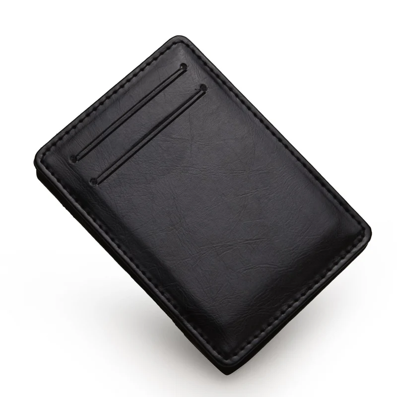 New Thin Vertical Men Magic Wallet Small PU Leather Elastic Ribbon Purse Mini Solid ID Card Holder Bank Credit Card Case For Man