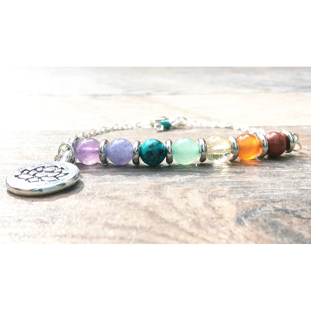 Ruberthen, дизайн, Lotus Charm, 7 Чакра, браслет, натуральные кристаллы, исцеляющий браслет для женщин, лучший подарок для нее